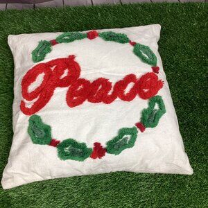 Vintage 17" Embroidered Christmas Peace Pillow